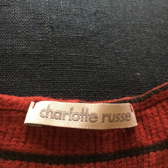 Black & Burgundy Striped Cold Shoulder Top - Picture 2 of 3